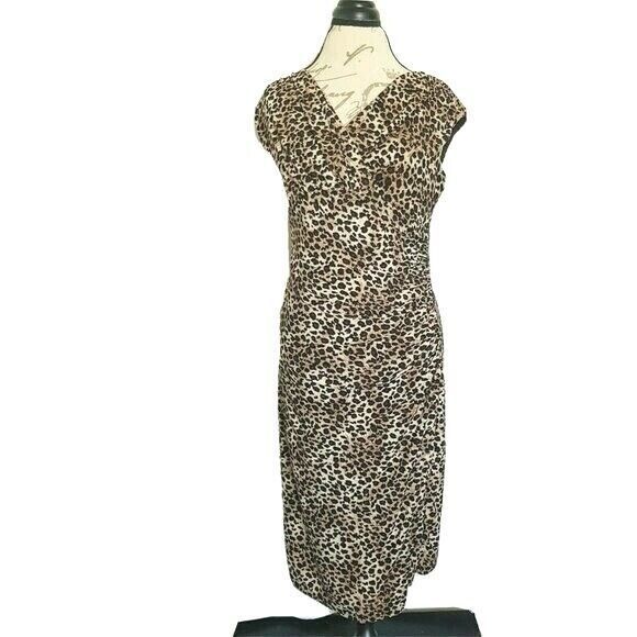 Evan Picone Dress Size 10 Leopard Print Animal Sleeveless Brown Black Mob Wife - Picture 1 of 12
